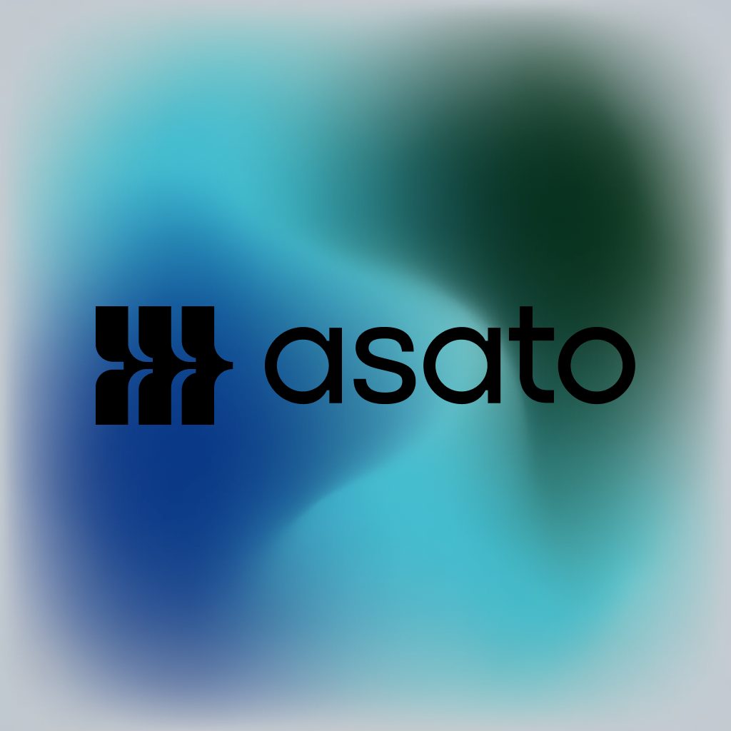 The Asato logo on a soft blue and green ground.